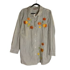 Quacker Factory Fall Harvest Pumpkin Embroidered Top-NWT
